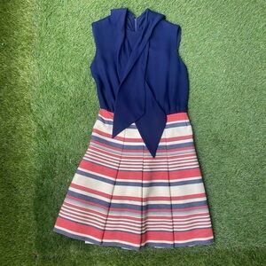 Vintage 50s 60s Handmade Shift Dress in navy with tie collar